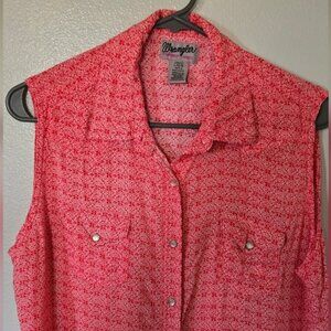 Wrangler | Red Sleeveless Western Shirt Size Large